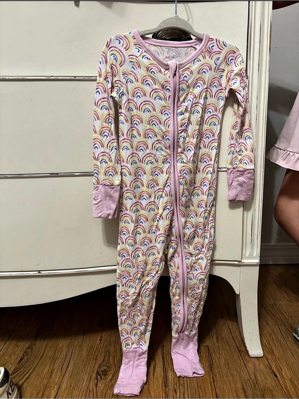 Little sleepies Rainbow Footie Pink & White Baby 12-18 Months